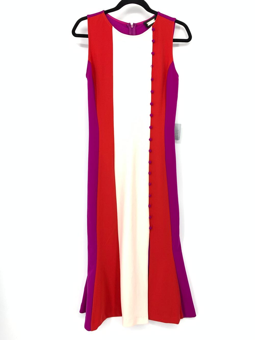 Alexia Admor Colorblock Midi Dress Red Purple Cream Sleeveless Womens Size S